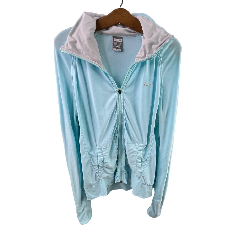 Nike Fit Dry Size Medium Zip-Up Jacket Light Blue Athletic Full-Zip Lightweight